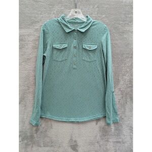 Eddie Bauer Blouse Womens XS Sheer Burnout Collared Henley Long Sleeve Pockets